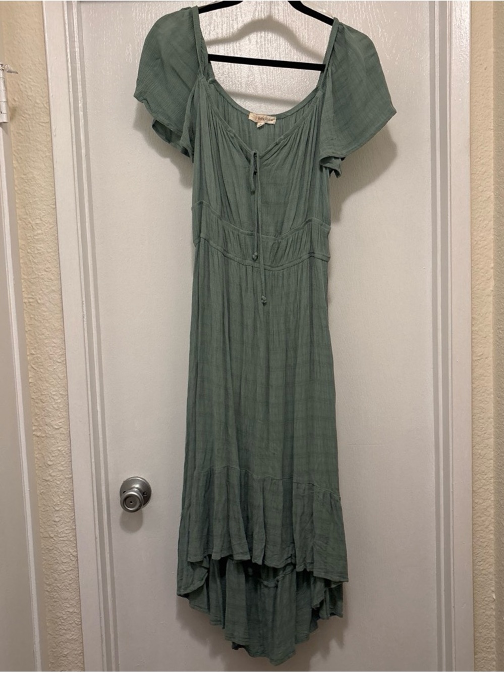Rewind Sage Green High-Low Maxi Dress with Tie Front
